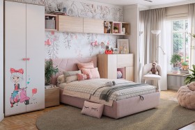 Комплект детской мебели Алина К2 Дуб мария/белый/нежно-розовый велюр в Куйбышеве - kujbyshev.katalogmebeli.com | фото