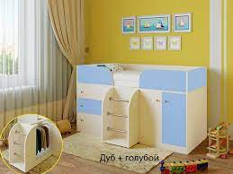 Кровать-чердак Малыш-4 Дуб молочный/Голубой в Куйбышеве - kujbyshev.katalogmebeli.com | фото