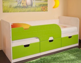 Кровать детская Минима 1,86м с ящиками (дуб атланта/лайм глянец) в Куйбышеве - kujbyshev.katalogmebeli.com | фото