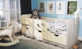 Кровать детская Минима Лего 1,6м (дуб атланта/крем) в Куйбышеве - kujbyshev.katalogmebeli.com | фото 1