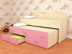 Кровать детская Нимфа двухместная 2.0 Дуб молочный/Розовый в Куйбышеве - kujbyshev.katalogmebeli.com | фото