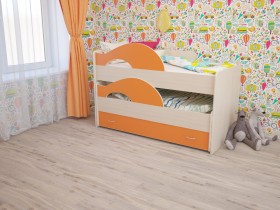 Кровать детская Радуга 1600 Млечный дуб/Оранжевый в Куйбышеве - kujbyshev.katalogmebeli.com | фото