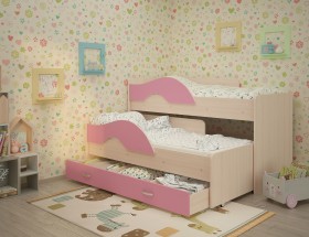 Кровать детская Радуга 1600 Млечный дуб/Розовый в Куйбышеве - kujbyshev.katalogmebeli.com | фото