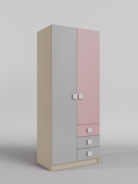 Шкаф 2-х створчатый с ящиками Грэйси (Розовый/Серый/корпус Клен) в Куйбышеве - kujbyshev.katalogmebeli.com | фото
