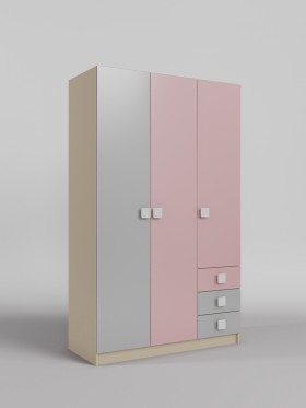 Шкаф 3-х створчатый с ящиками Грэйси (Розовый/Серый/корпус Клен) в Куйбышеве - kujbyshev.katalogmebeli.com | фото