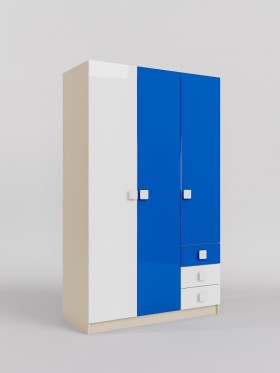 Шкаф 3-х створчатый с ящиками Скай люкс (Синий/Белый/корпус Клен) в Куйбышеве - kujbyshev.katalogmebeli.com | фото