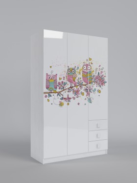 Шкаф 3-х створчатый с ящиками Совушки (Белый/корпус Выбеленное дерево) в Куйбышеве - kujbyshev.katalogmebeli.com | фото