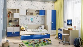 Система хранения над кроватью Скай люкс (Синий/Белый/корпус Клен) в Куйбышеве - kujbyshev.katalogmebeli.com | фото 2